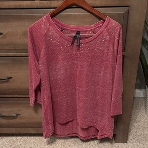 Seven 7 Pink Studded Knit Top Large Semi-Sheer Hi-Low Hem